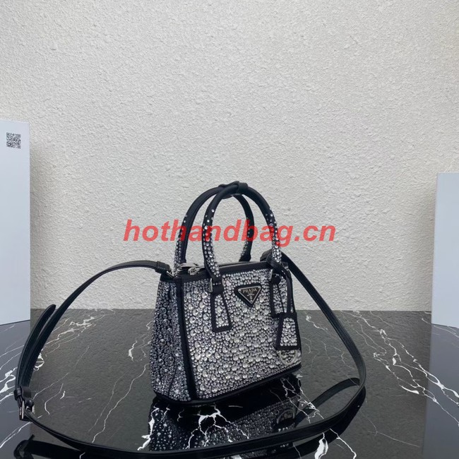 Prada Galleria satin mini-bag with crystals 1BA906 black