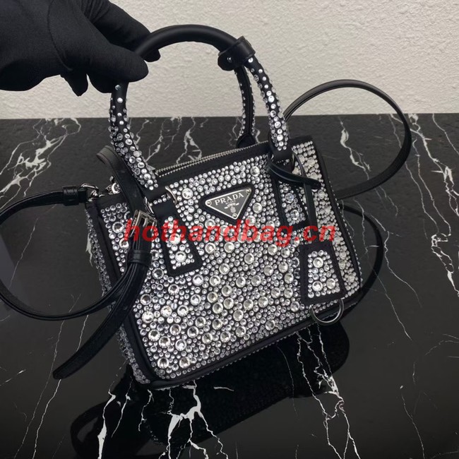 Prada Galleria satin mini-bag with crystals 1BA906 black