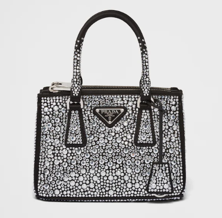 Prada Galleria satin mini-bag with crystals 1BA906 black