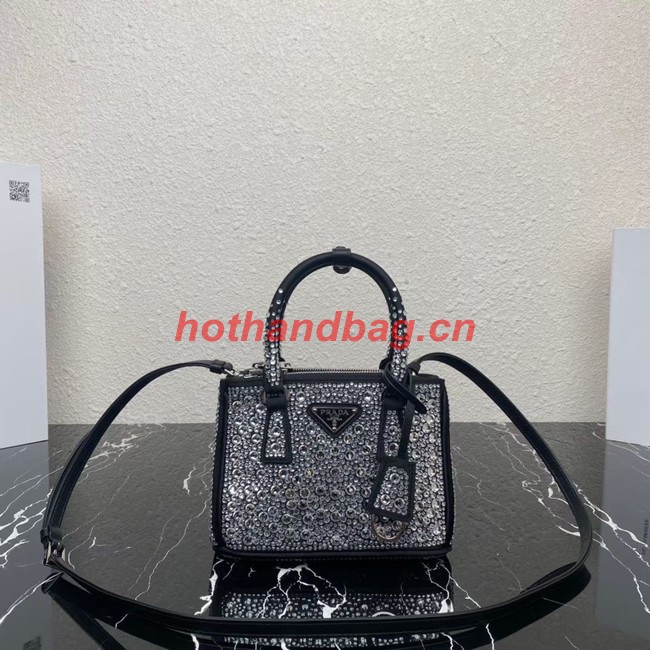 Prada Galleria satin mini-bag with crystals 1BA906 black