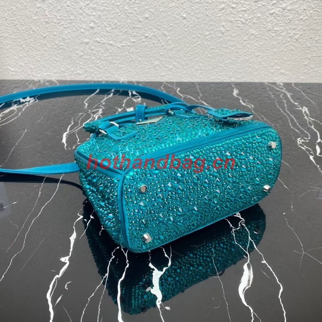 Prada Galleria satin mini-bag with crystals 1BA906 blue