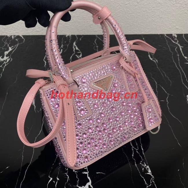 Prada Galleria satin mini-bag with crystals 1BA906 pink