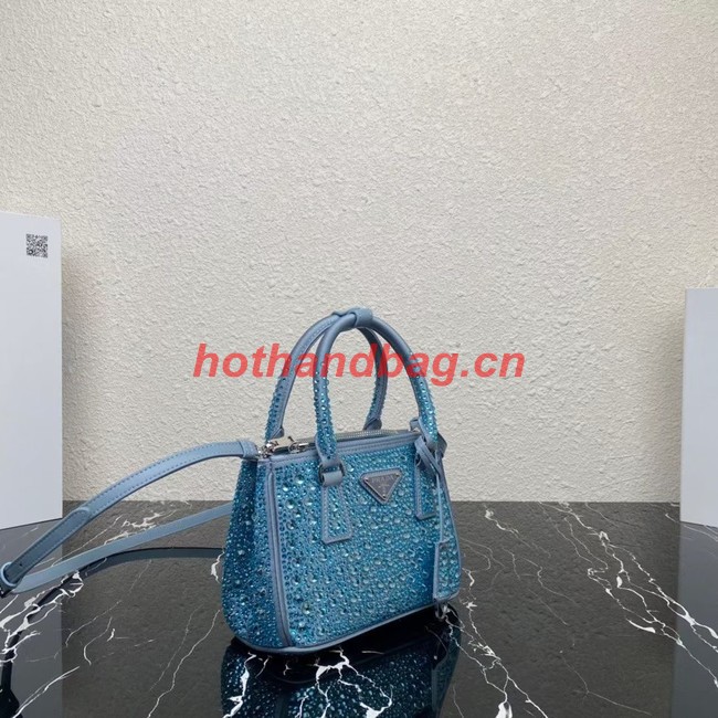 Prada Galleria satin mini-bag with crystals 1BA906 sky blue