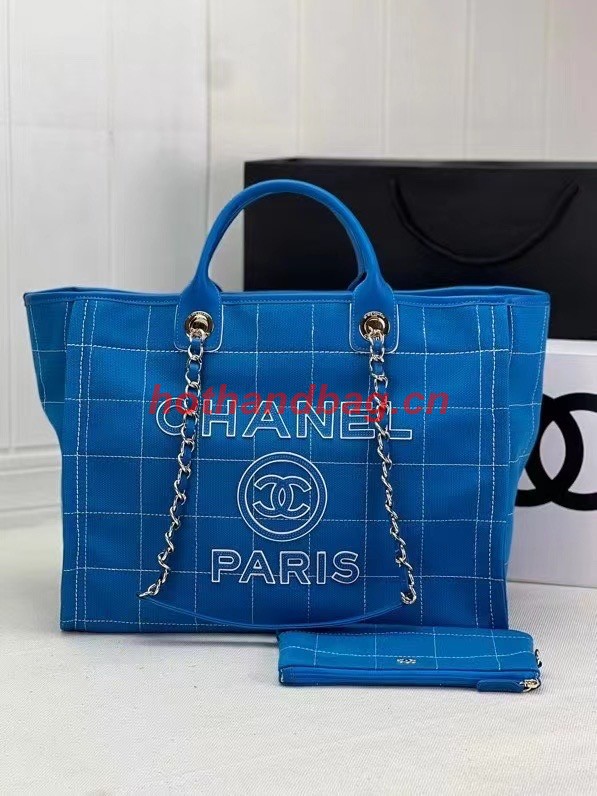 Chanel LARGE SHOPPING BAG Wool Tweed & Gold-Tone Metal A66941 Blue