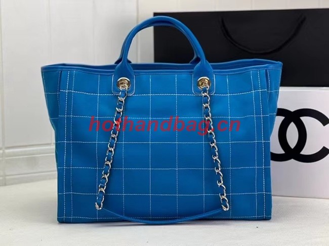 Chanel LARGE SHOPPING BAG Wool Tweed & Gold-Tone Metal A66941 Blue