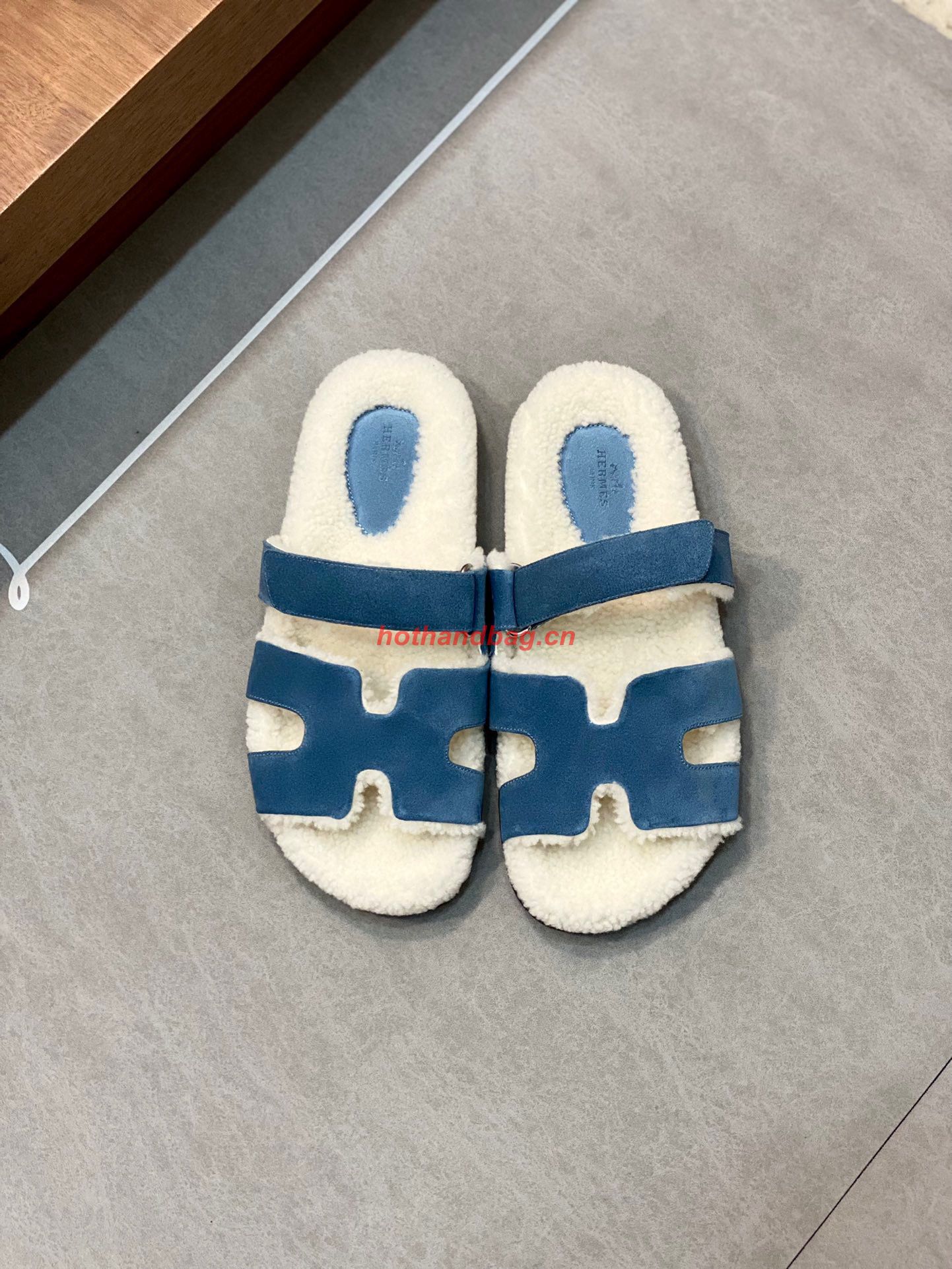 Hermes Shoes  2022 Teddy Bear Blue Pinede Chypre sandals HM63920