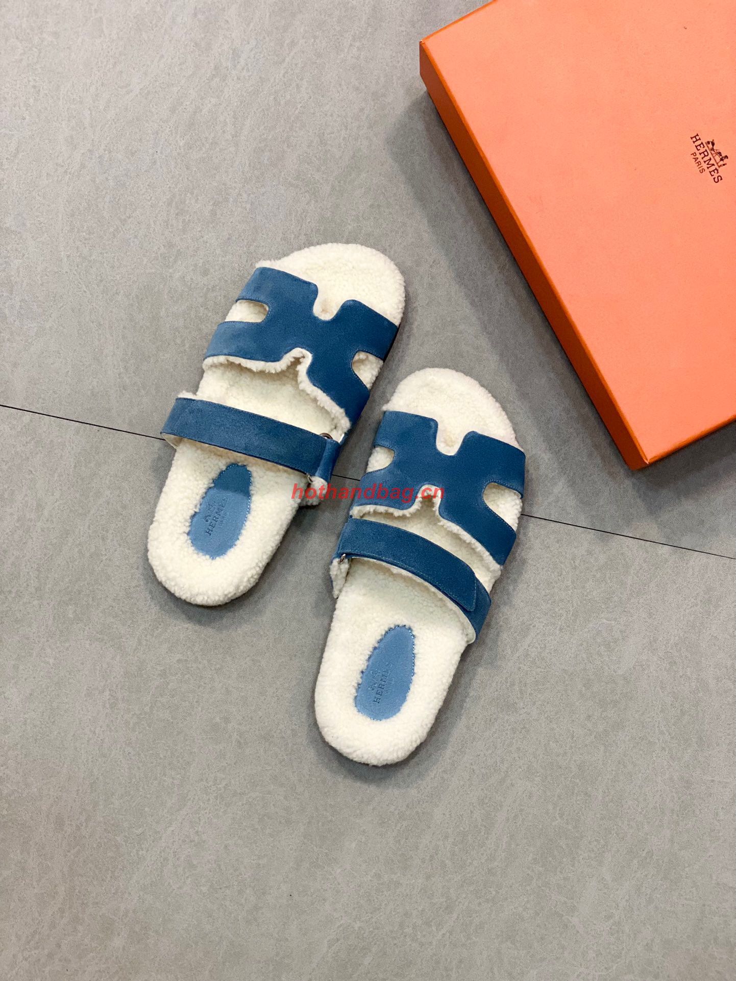 Hermes Shoes  2022 Teddy Bear Blue Pinede Chypre sandals HM63920