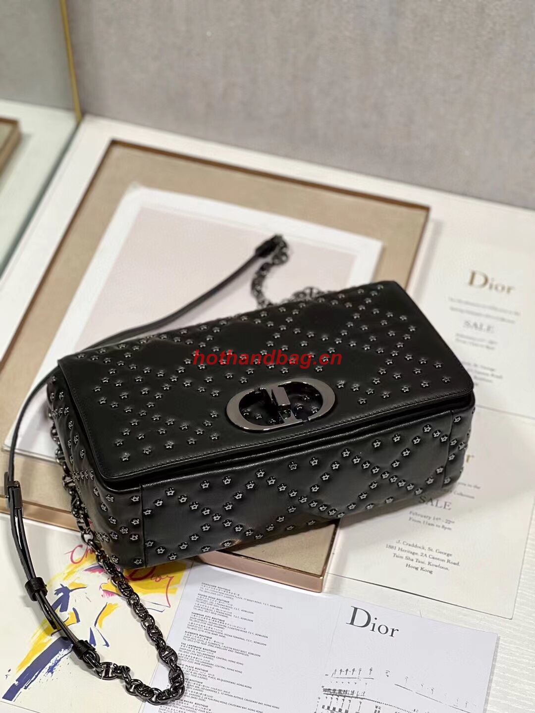 DIOR CARO MACROCANNAGE POUCH Macrocannage Calfskin with Star Motif C3136 black