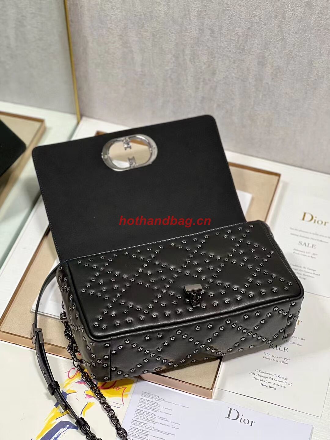 DIOR CARO MACROCANNAGE POUCH Macrocannage Calfskin with Star Motif C3136 black