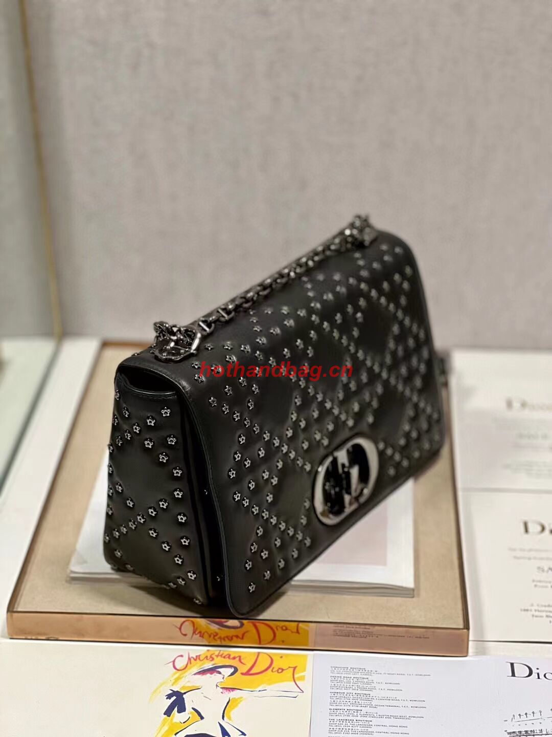 DIOR CARO MACROCANNAGE POUCH Macrocannage Calfskin with Star Motif C3136 black