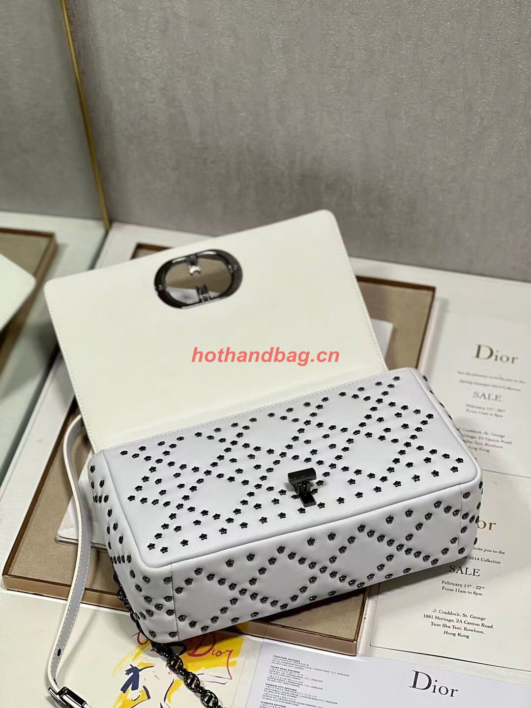 DIOR CARO MACROCANNAGE POUCH Macrocannage Calfskin with Star Motif C3136 white&black