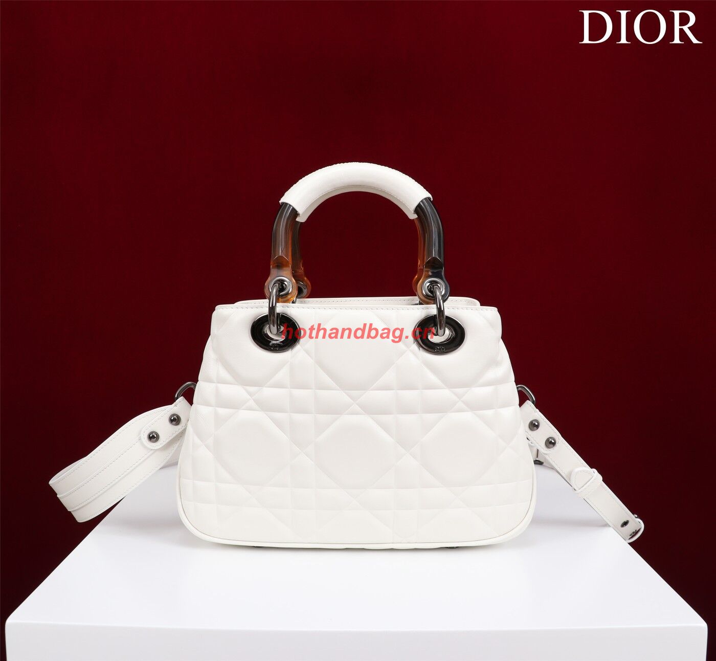 LADY DIOR TOP HANDLE SMALL BAG Latte Cannage Lambskin C0963 WHITE