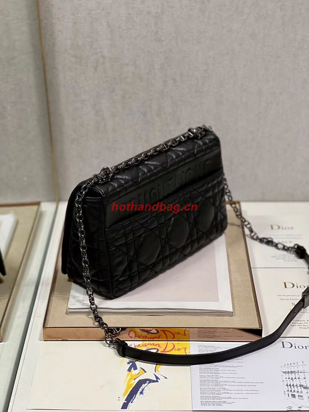 LARGE DIOR CARO BAG Supple Cannage Calfskin C3155 black