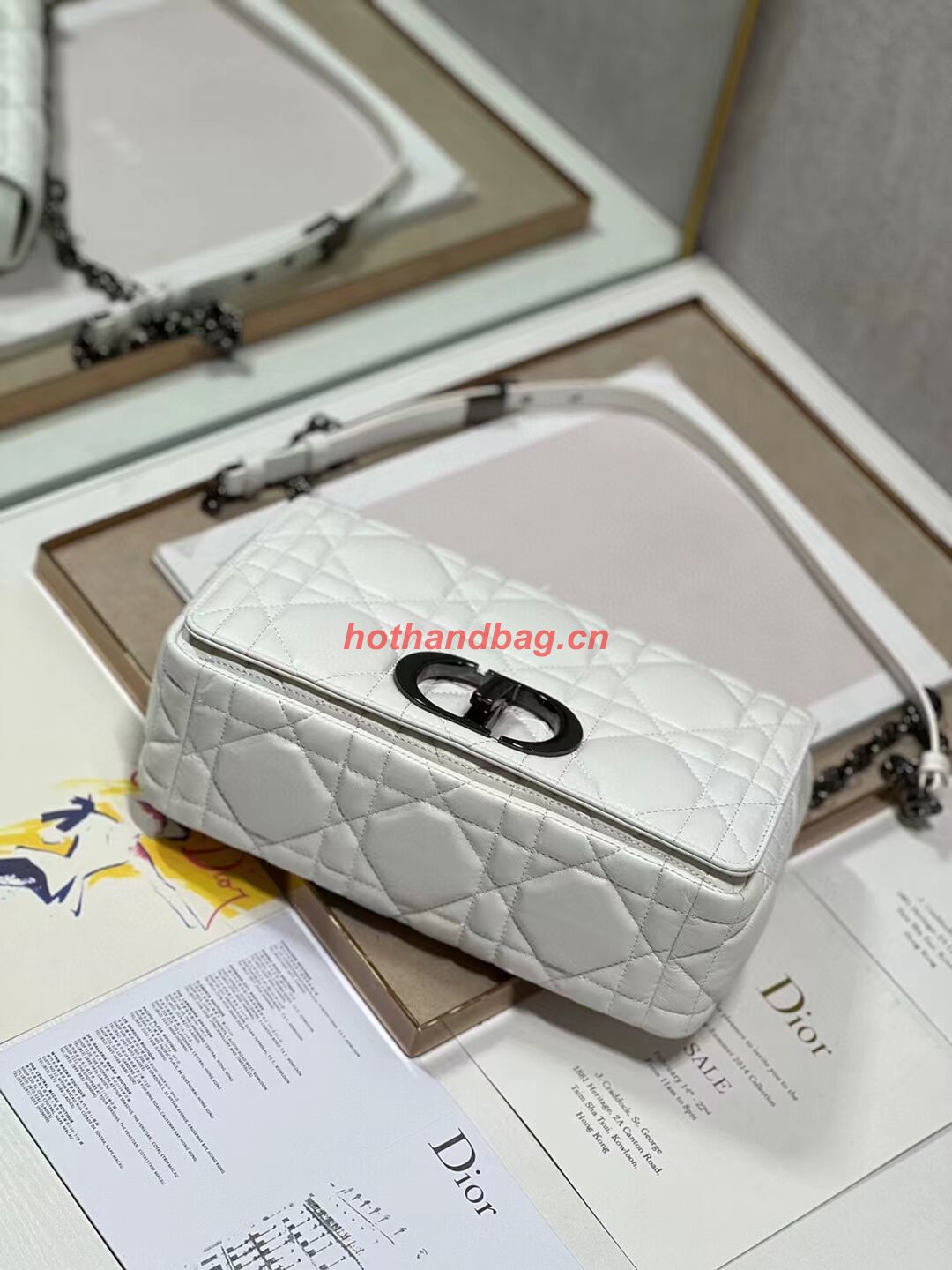 MEDIUM DIOR CARO BAG Supple Cannage Calfskin M9242U white&black