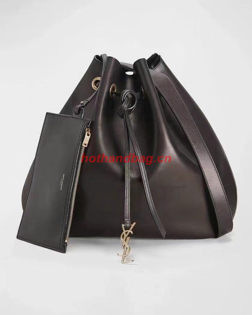 SAINT LAUREN PARIS VII LARGE FLAT HOBO BAG IN SMOOTH LEATHER 697941 black