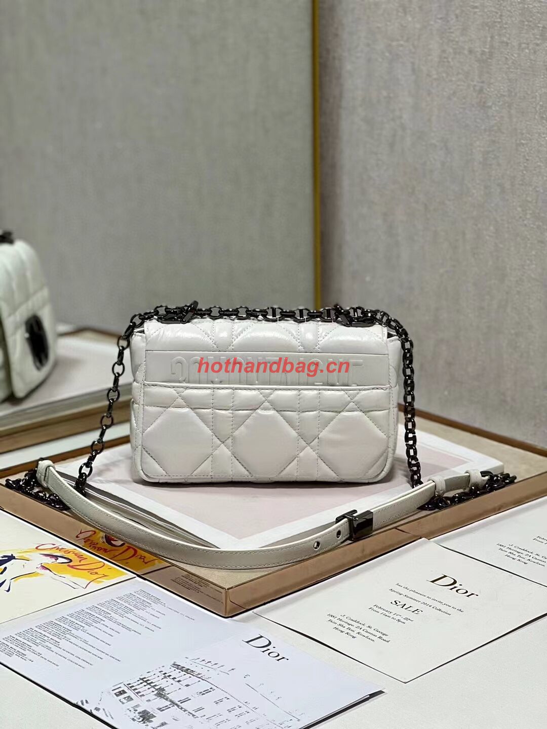 SMALL DIOR CARO BAG Supple Cannage Calfskin M9241U white&black