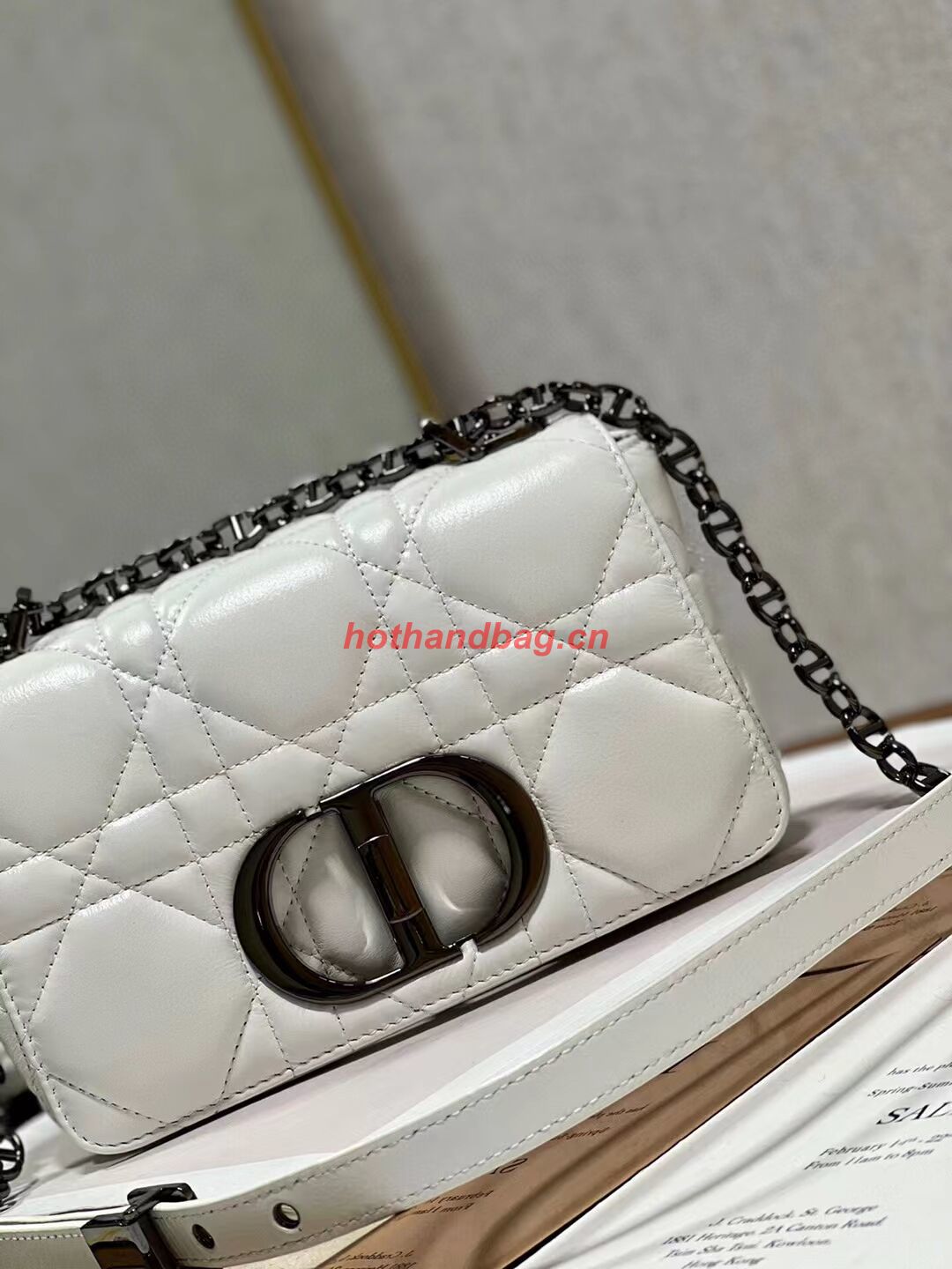 SMALL DIOR CARO BAG Supple Cannage Calfskin M9241U white&black