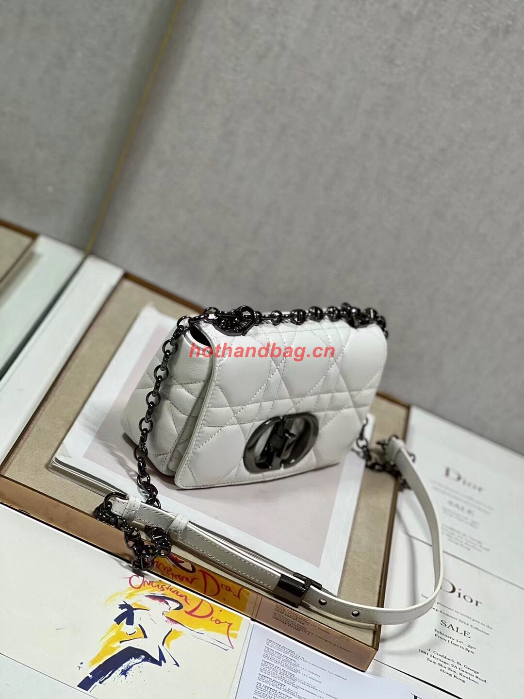 SMALL DIOR CARO BAG Supple Cannage Calfskin M9241U white&black