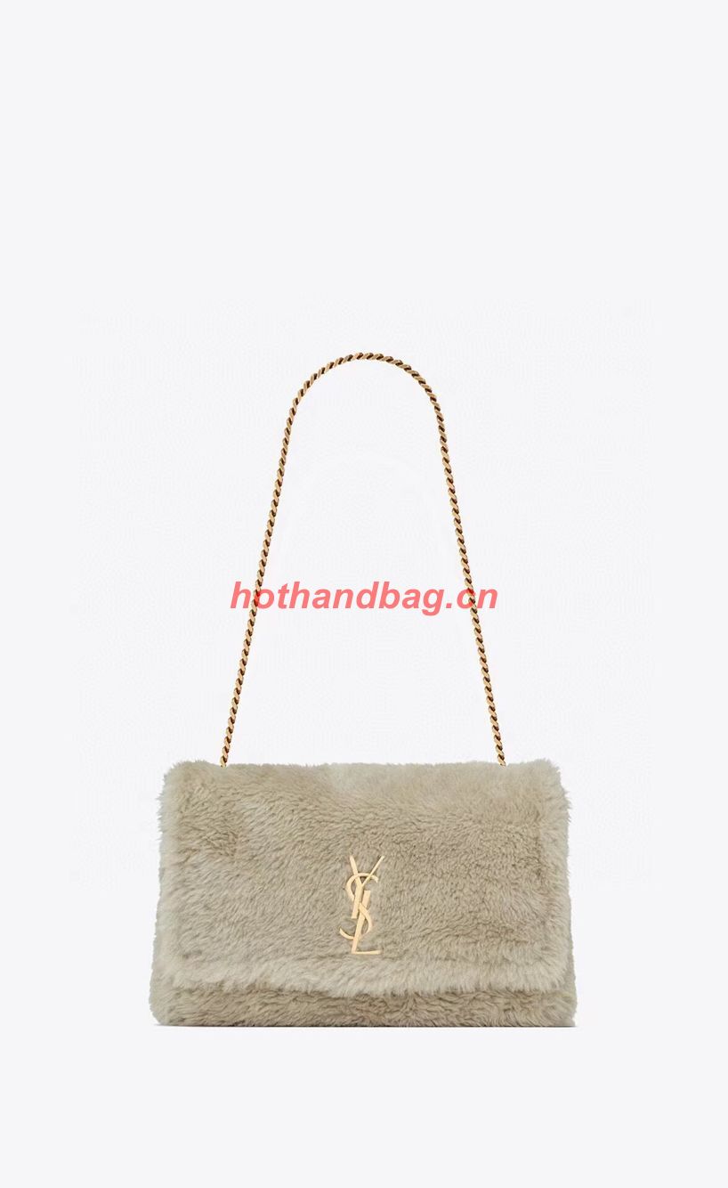 SAINT LAUREN KATE MEDIUM CHAIN BAG IN GRAIN DE POUDRE EMBOSSED rabbit s hair Y755384 gray