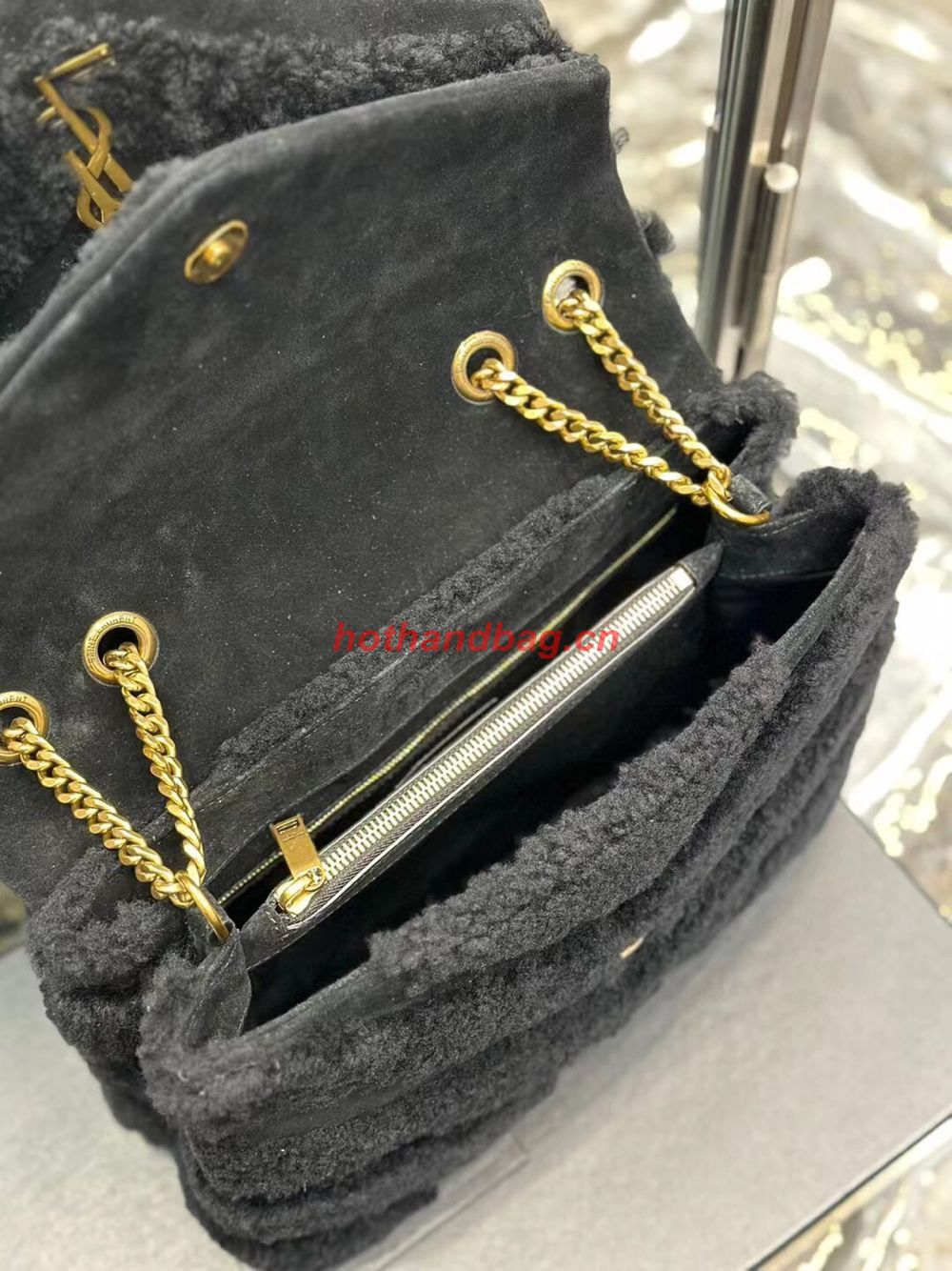 SAINT LAURENT LOULOU CHAIN BAG IN QUILTED Y Lambhair 487216 BLACK