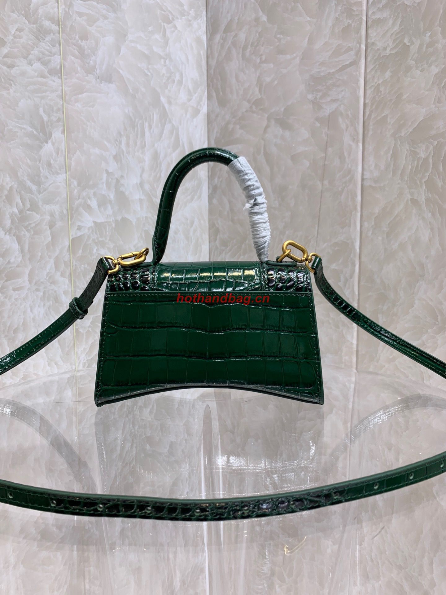 Balenciaga HOURGLASS SMALL TOP HANDLE BAG crocodile embossed calfskin B108895E Dark Green