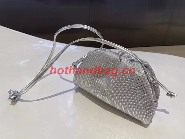 Bottega Veneta Mini crystals clutch with strap 585852 silver