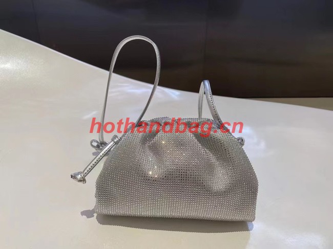 Bottega Veneta Mini crystals clutch with strap 585852 silver