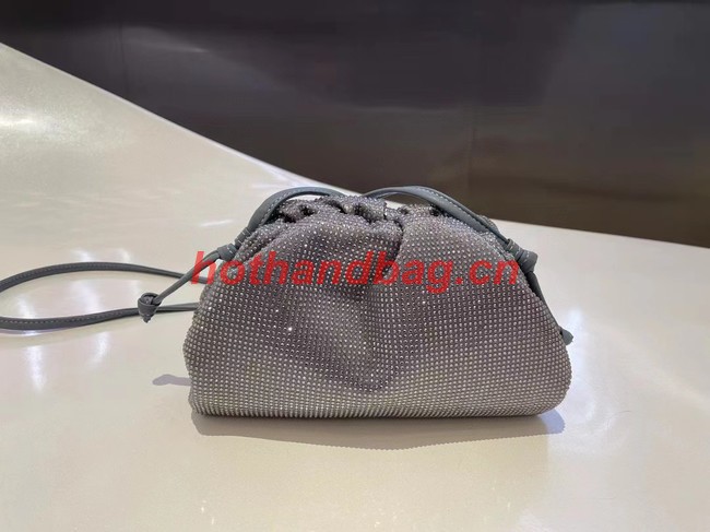 Bottega Veneta Mini crystals clutch with strap 585852 silver grey