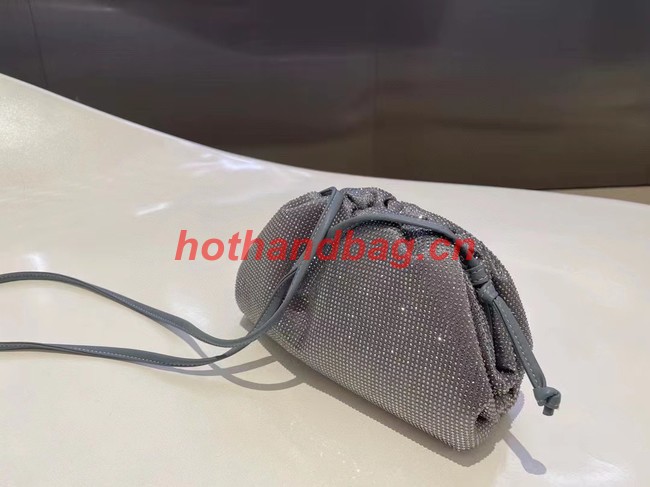 Bottega Veneta Mini crystals clutch with strap 585852 silver grey