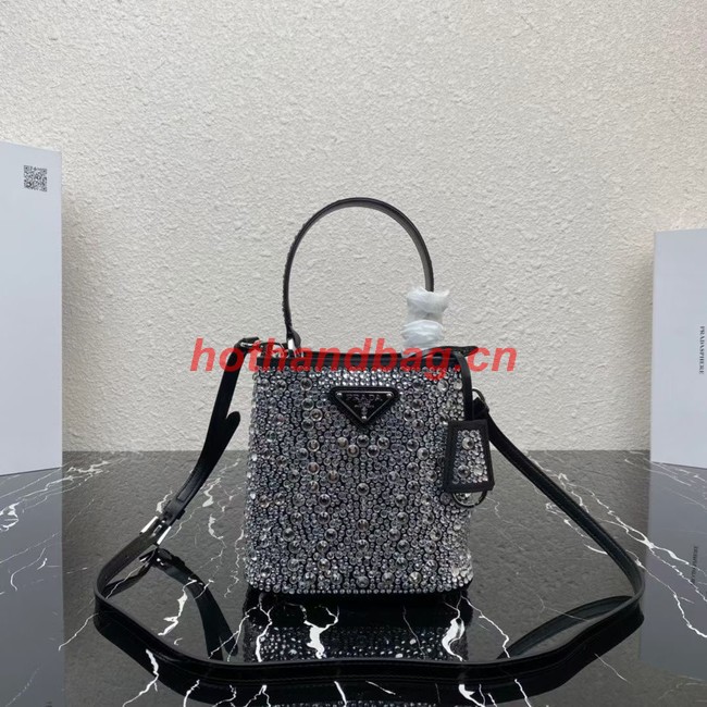 Prada Panier satin bag with crystals 1BA373 black