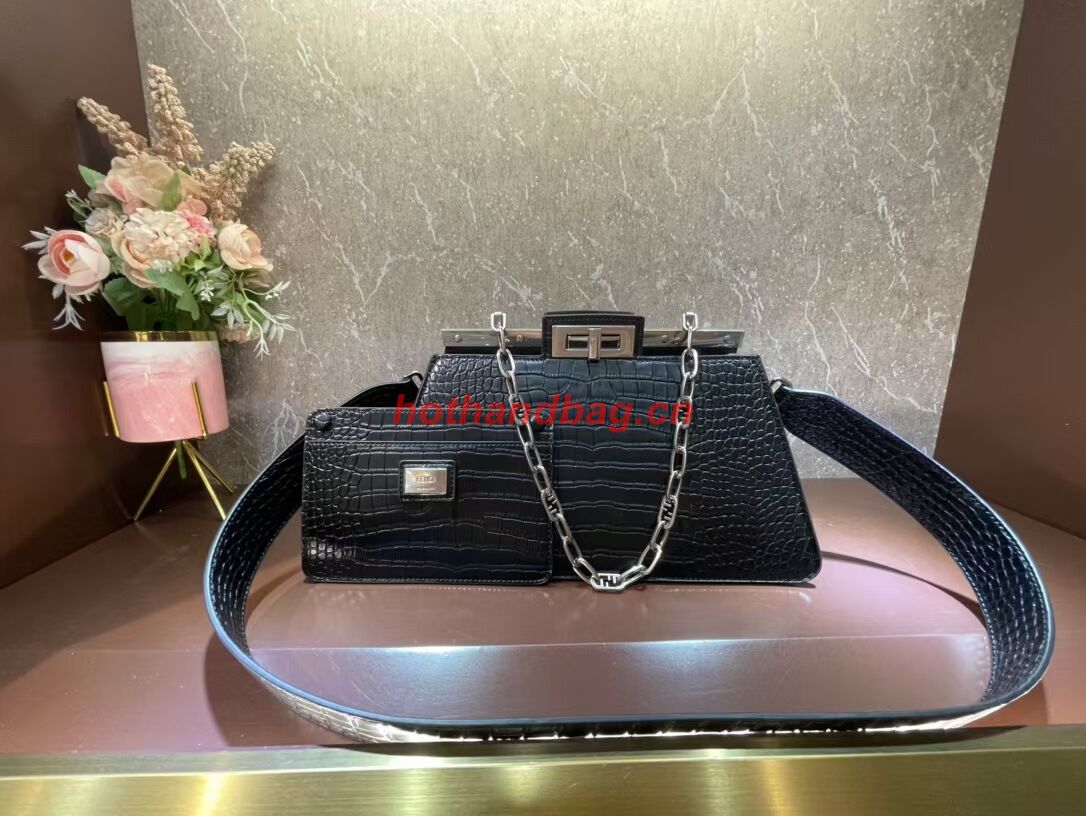 Fendi Peekaboo Cut Medium Alligator pattern bag 8BN340 BLACK