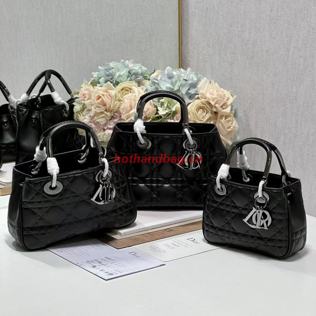 LADY DIOR TOP HANDLE MEDIUM BAG Cannage Lambskin C9226 BLACK&GOLD