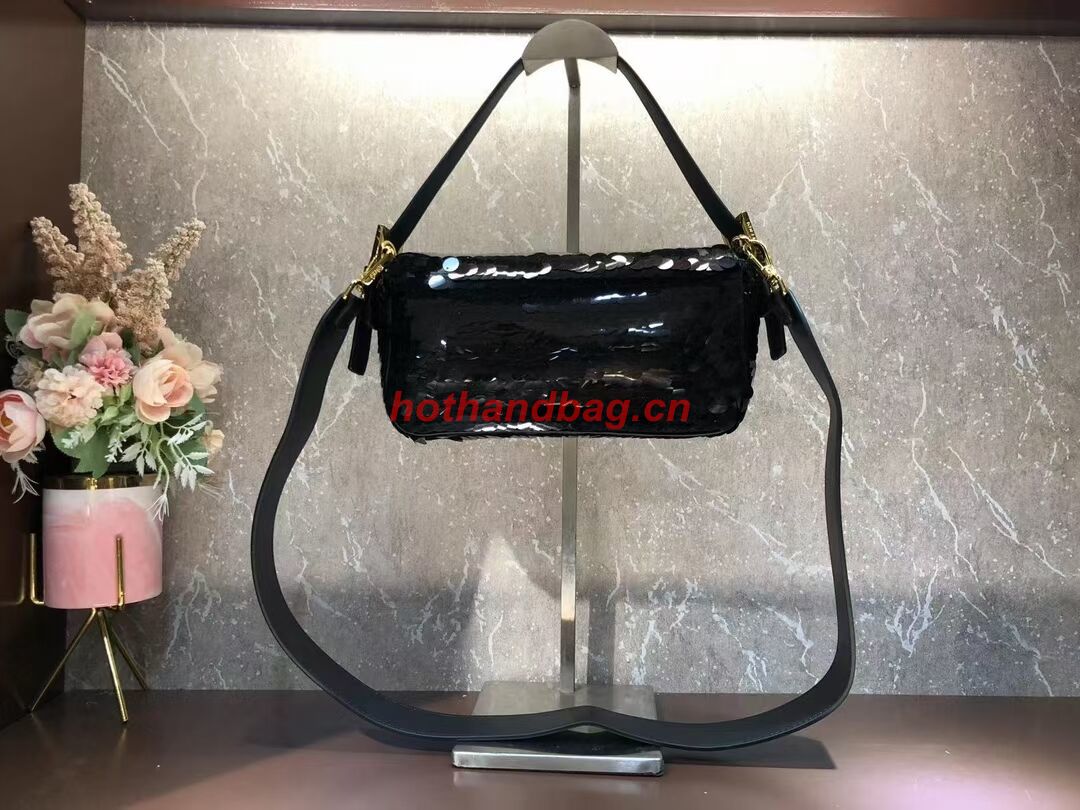 Fendi Baguette sequin and leather bag 8BR600 black