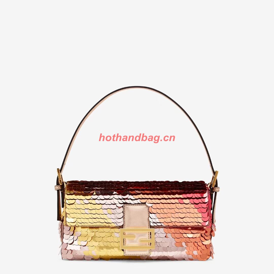 Fendi Baguette sequin and leather bag 8BR600 brown