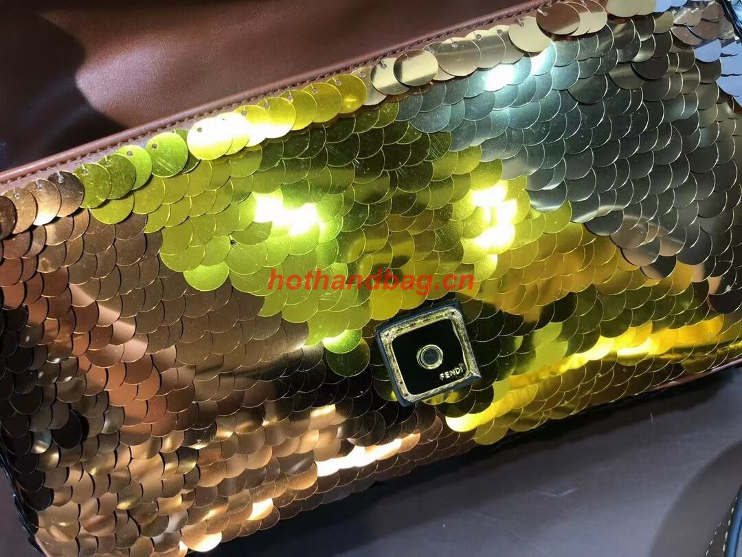 Fendi Baguette sequin and leather bag 8BR600 gold