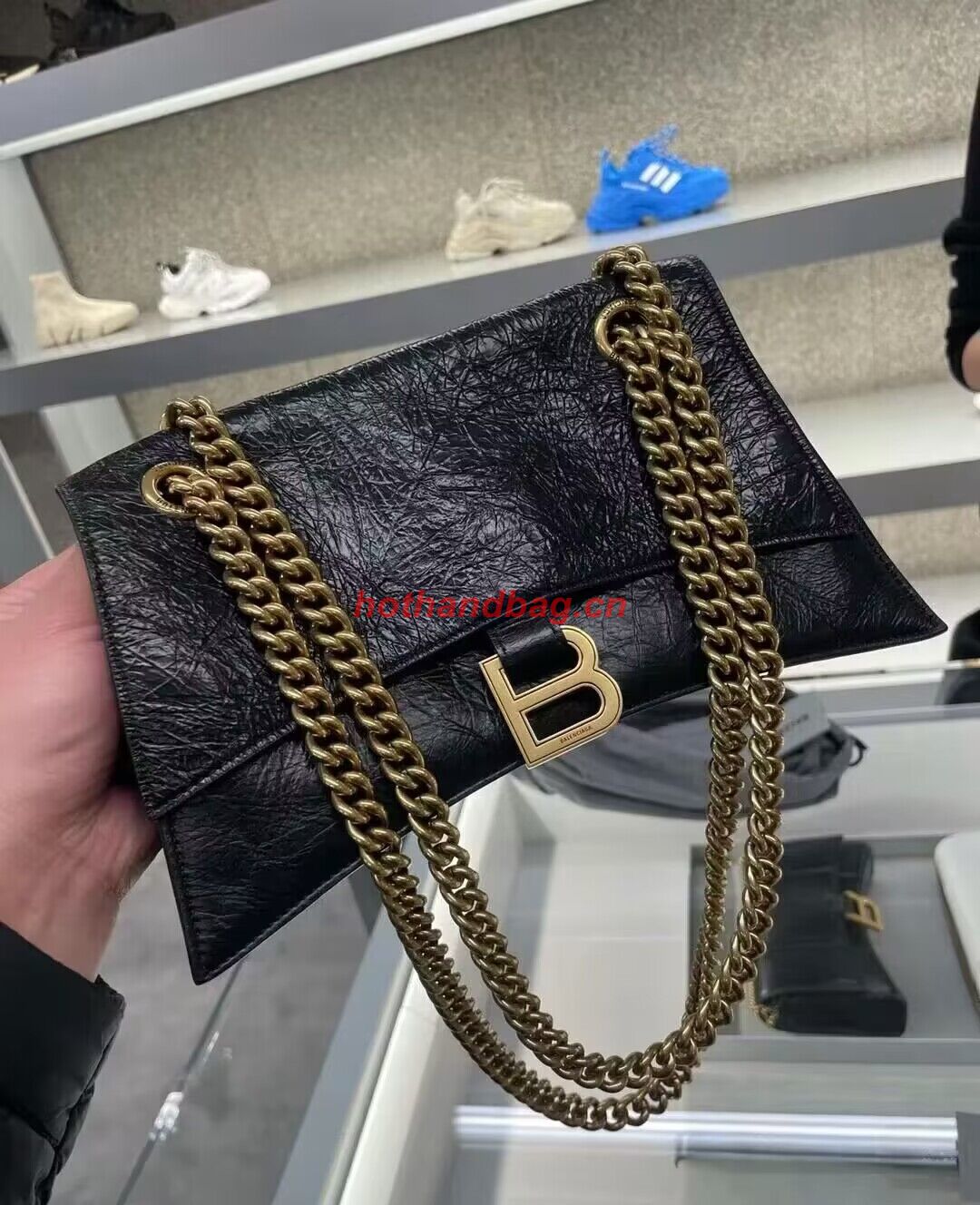 Balenciaga HOURGLASS With Chain Wrinkle 493075 Black