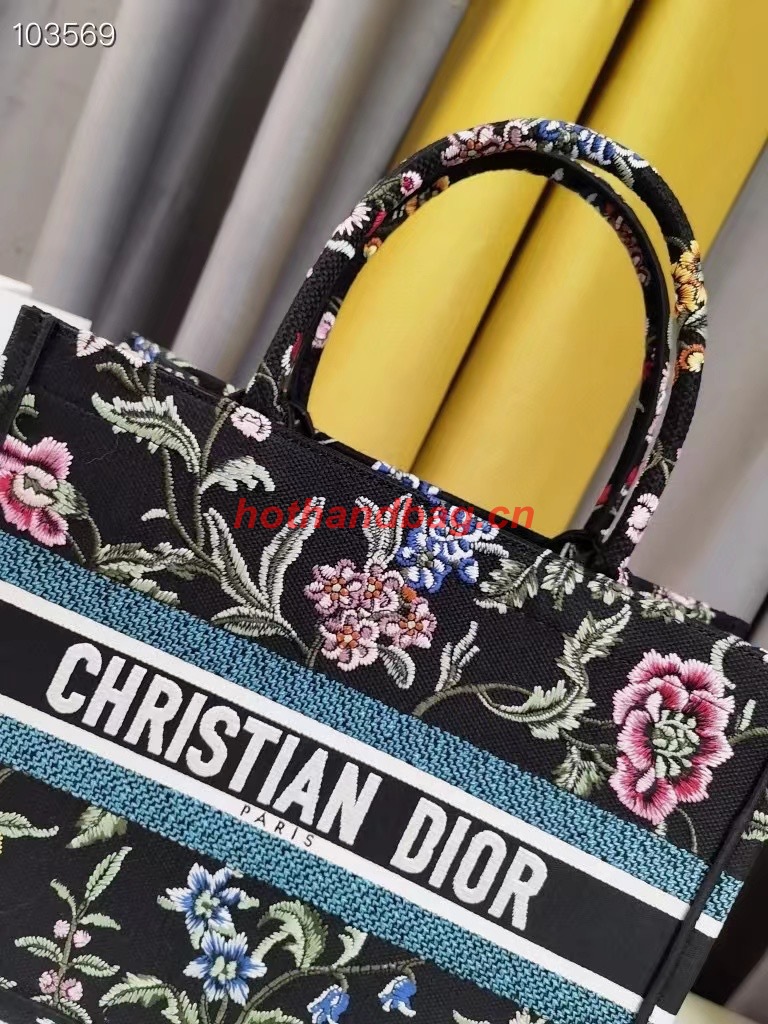 MEDIUM DIOR BOOK TOTE Black Multicolor Dior Petites Fleurs Embroidery M1296Z-33