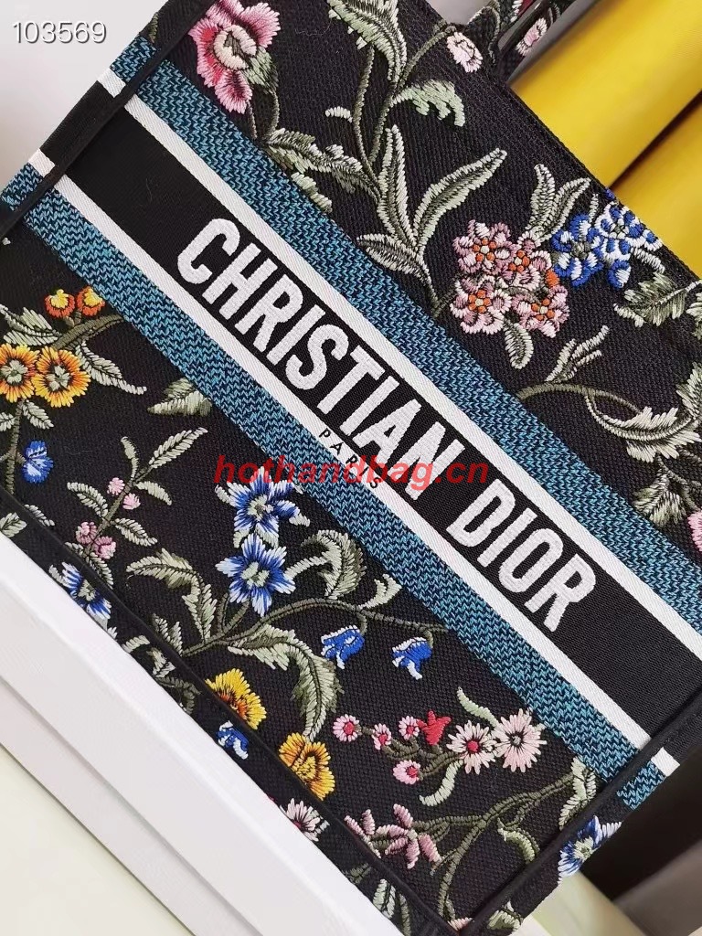 MEDIUM DIOR BOOK TOTE Black Multicolor Dior Petites Fleurs Embroidery M1296Z-33