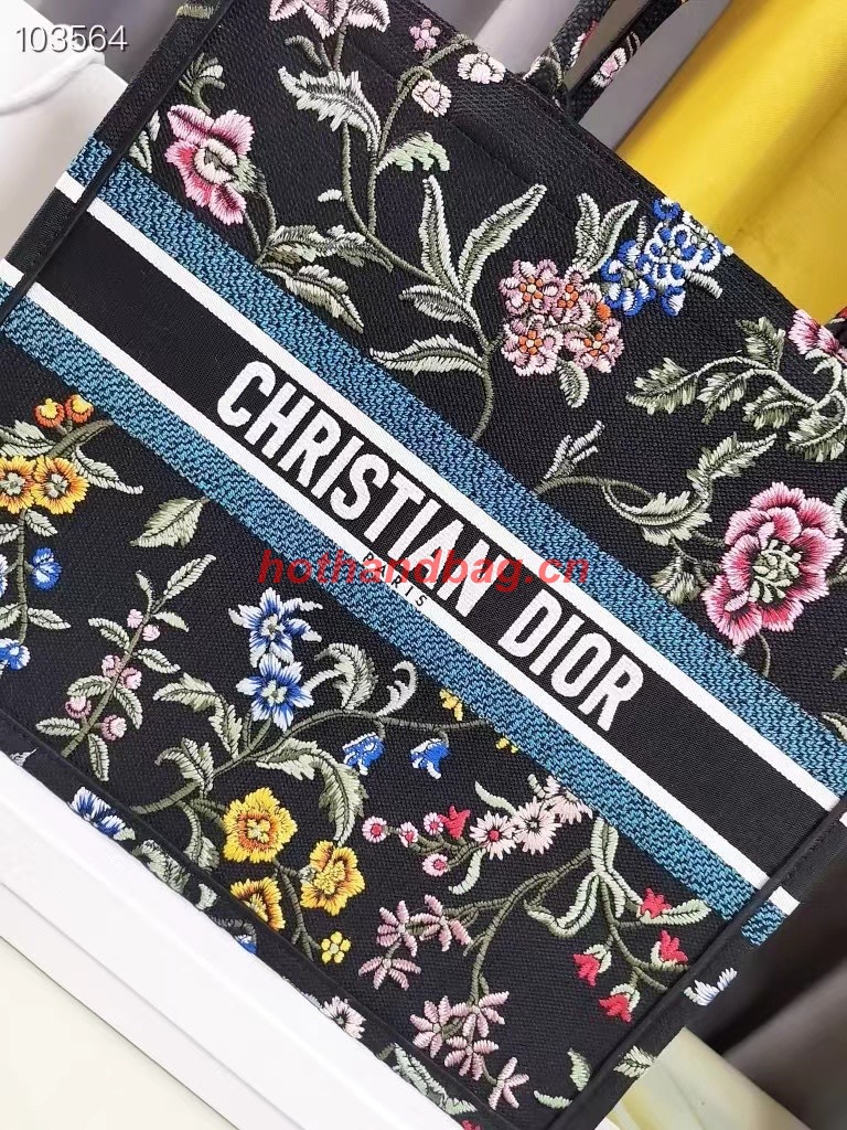 LARGE DIOR BOOK TOTE Black Multicolor Dior Petites Fleurs Embroidery M1286ZEA