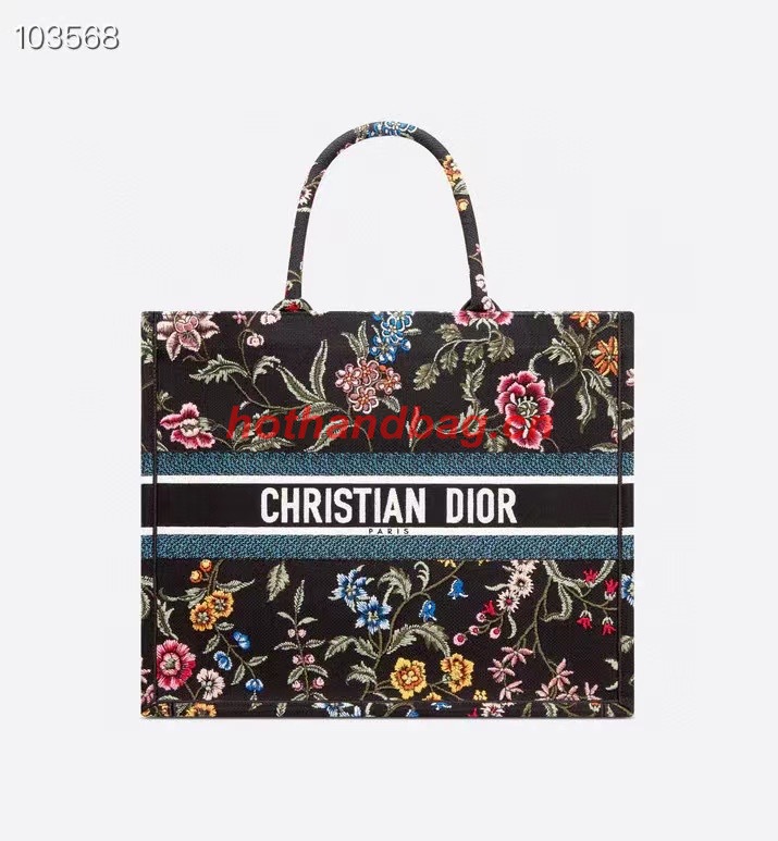 LARGE DIOR BOOK TOTE Black Multicolor Dior Petites Fleurs Embroidery M1286ZEA