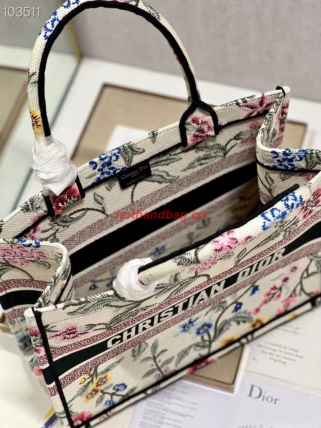 MEDIUM DIOR BOOK TOTE White Multicolor Dior Petites Fleurs Embroider M1296ZEAU