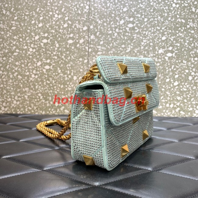 VALENTINO GARAVANI small Roman Stud soft sheep leather chain shoulder bag 2288 light blue