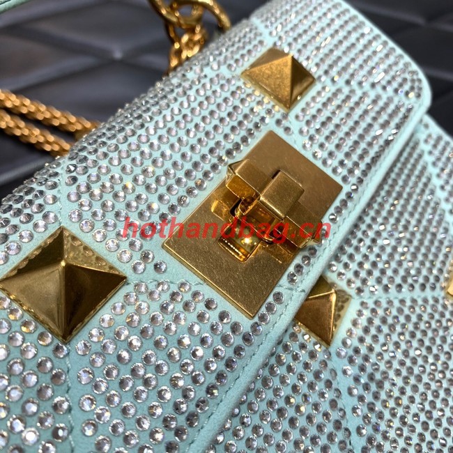 VALENTINO GARAVANI small Roman Stud soft sheep leather chain shoulder bag 2288 light blue