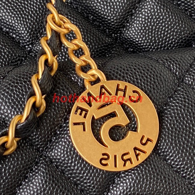 Chanel HOBO HANDBAG Grained Shiny Calfskin & Gold-Tone Metal AS3690 BLACK