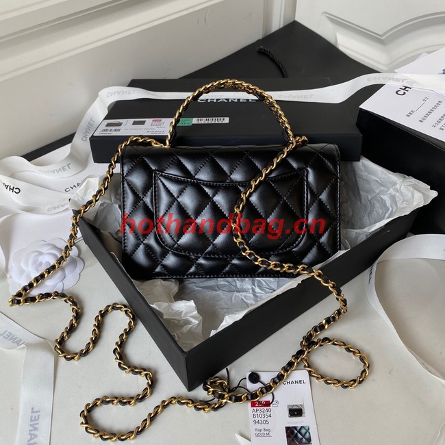 Chanel MINI FLAP BAG CLUTCH WITH CHAIN Gold-Tone Metal AP3240 BLACK