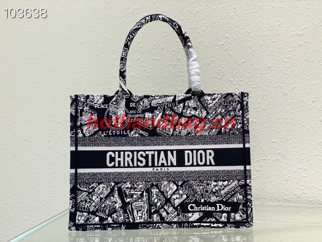 MEDIUM DIOR BOOK TOTE Black and White Plan de Paris Embroidery M1296ZOM