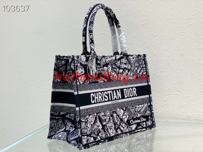 MEDIUM DIOR BOOK TOTE Black and White Plan de Paris Embroidery M1296ZOM