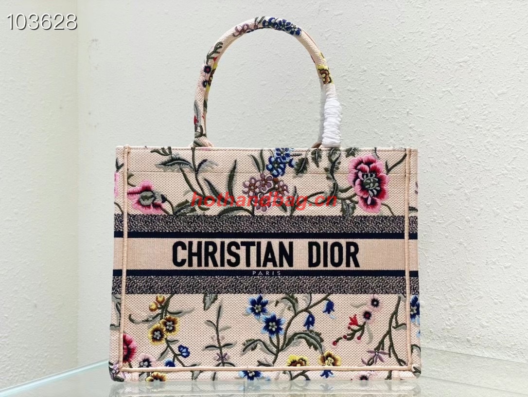 MEDIUM DIOR BOOK TOTE Natural Multicolor Raffia Embroidered with Dior Petites Fleurs M1296ZEB