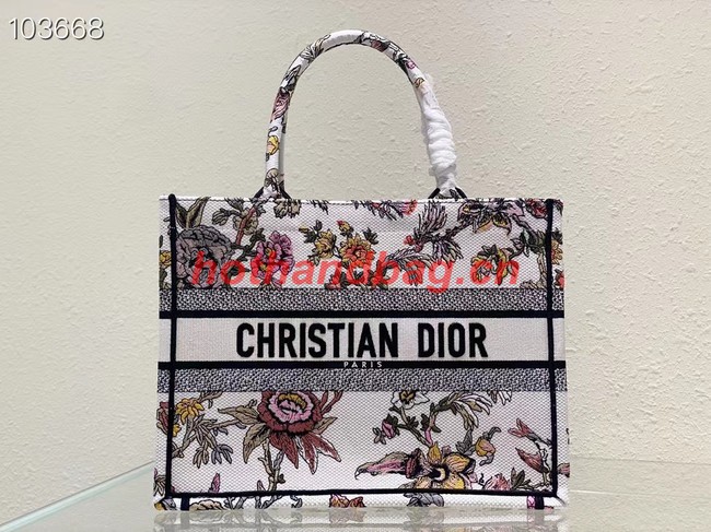 MEDIUM DIOR BOOK TOTE White Multicolor Dior Jardin Botanique Embroidery M1296ZRZ