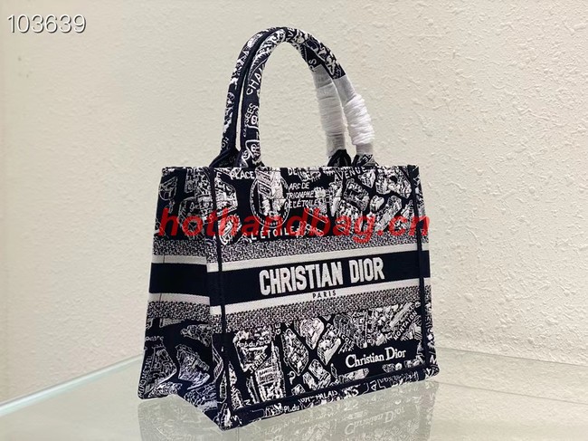 SMALL DIOR BOOK TOTE Black and White Plan de Paris Embroidery M1265ZC